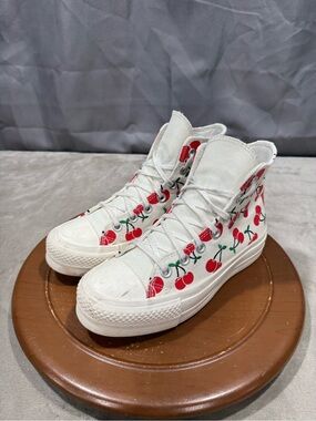 Converse White High-Top Sneakers with Red Cherry Print